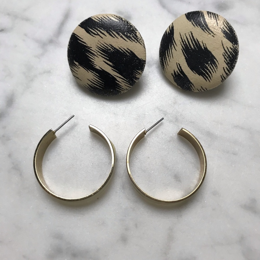 Mod Black White Tan Gold Earrings Bundle